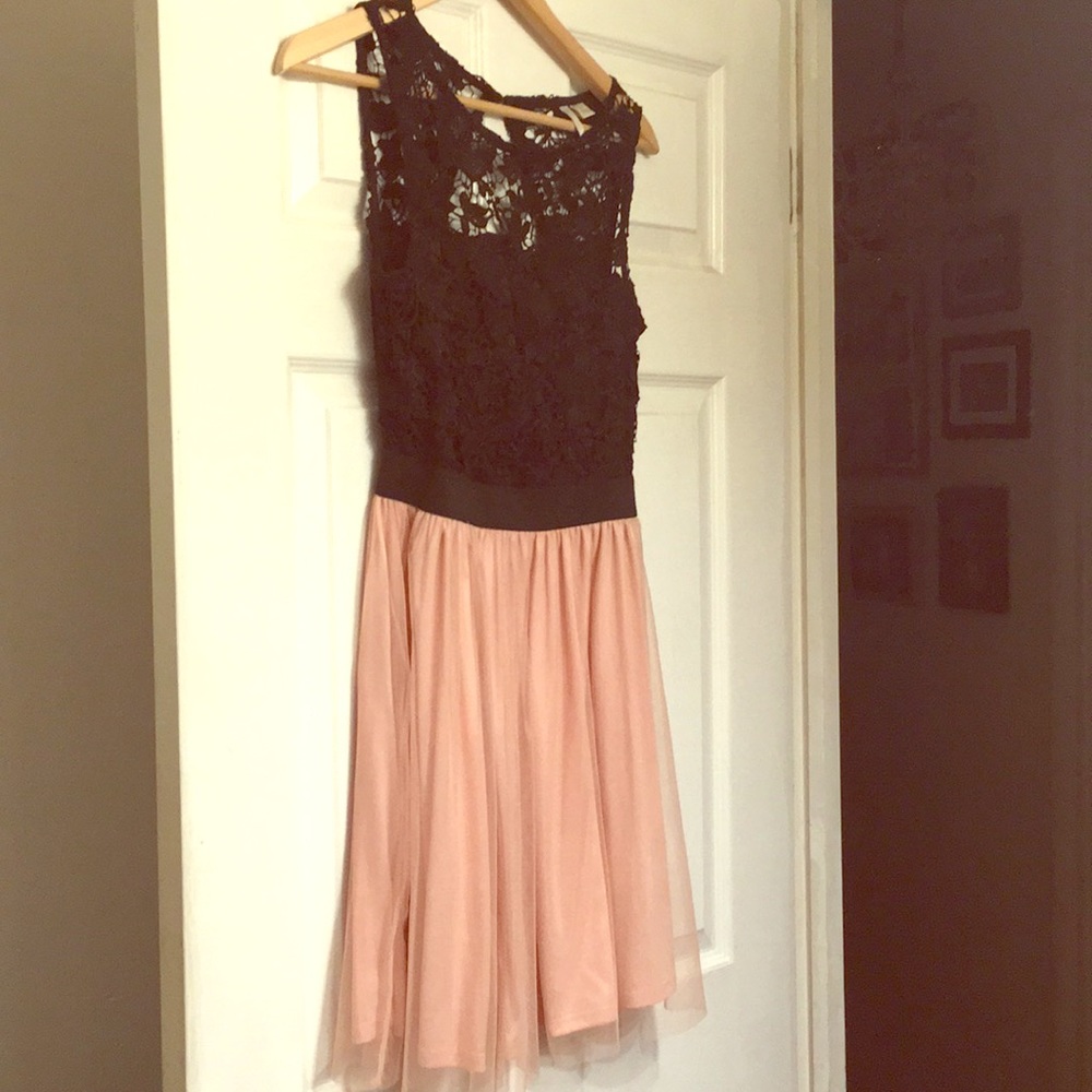 Pink and black lace mini dress